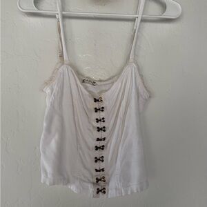 Free People White Camisole with Lace and Button Detail